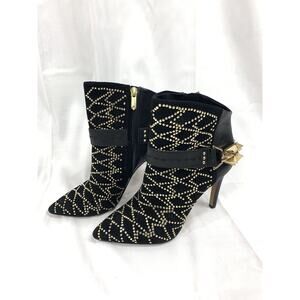Sam Edelman Mila Bootie Black Gold Studded Ankle Boot High Stiletto Heel 6